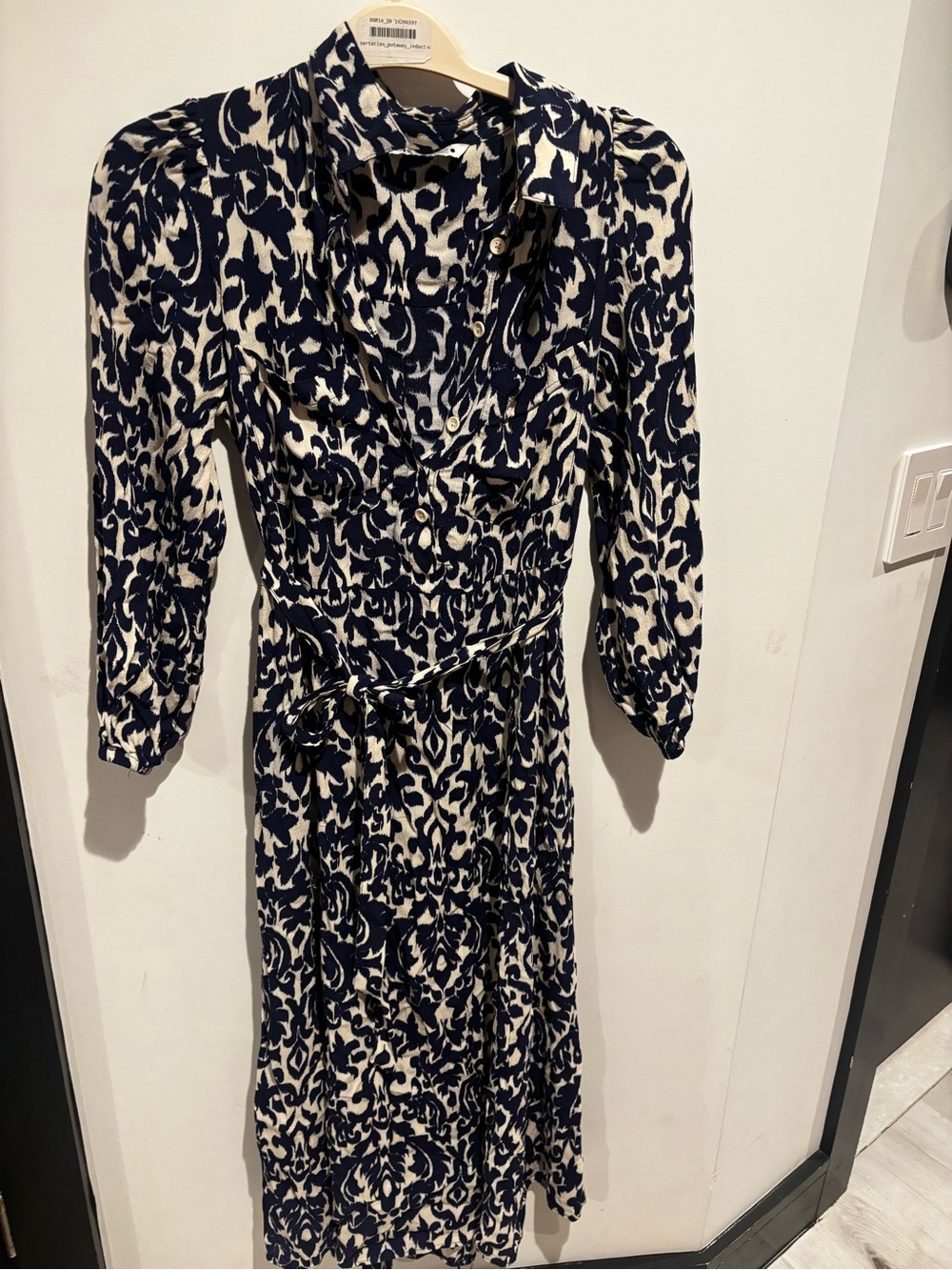 Zara Navy and Cream Animal Print Blouse